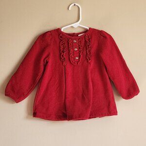 First Wish Baby Girl Red Ruffle Dress Shirt. Size 12 Months